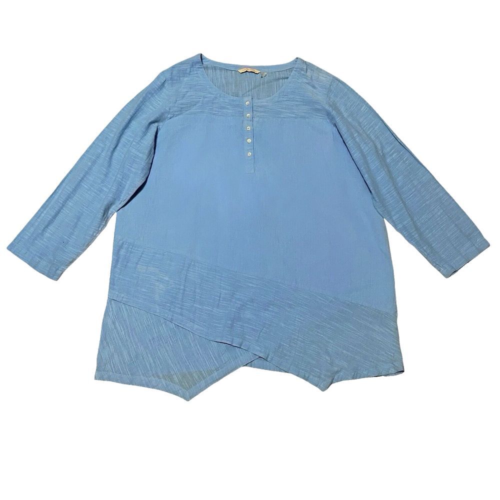 Soft Surroundings Linen Blend Long Sleeve Tunic Top‎ Blue Lagenlook Size 2X